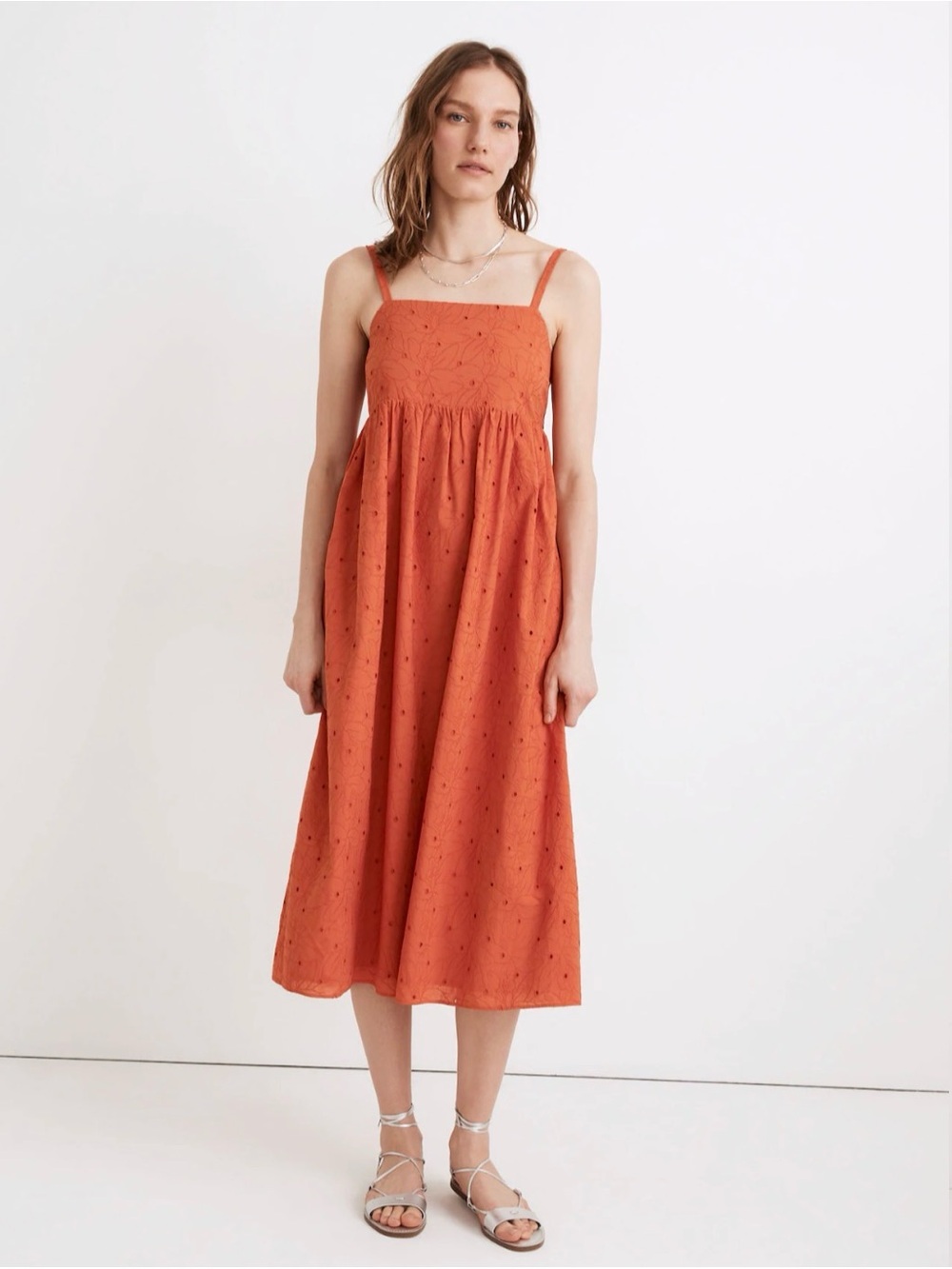 Madewell Eyelet Summertime Cami Midi Dress in Burnt Orange!
